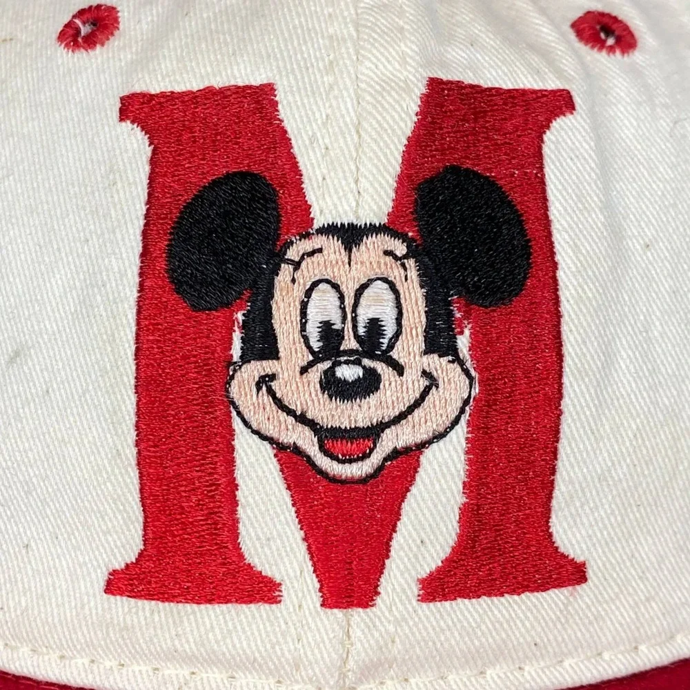 Vintage Mickey Mouse Hat The Walt Disney Company Snapback Cap White Red USA Made